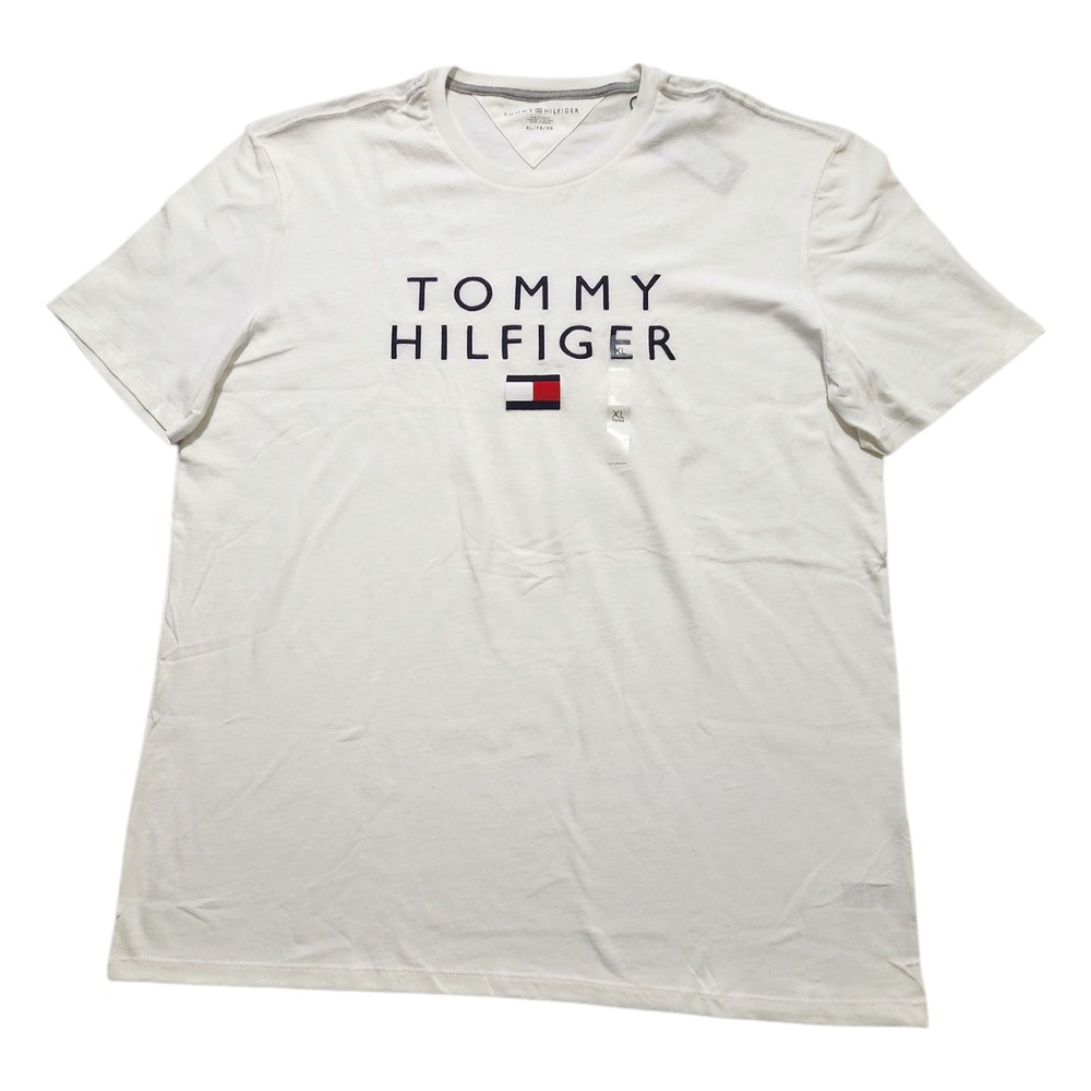 Tommy Hilfiger Men's‎ T-Shirt Embroidery Logo Short Sleeve White Flago Logo XL